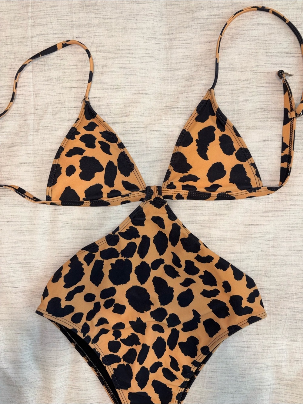 Leopard-Print High-Waist One-Piece Swimsuit in Tan and Black